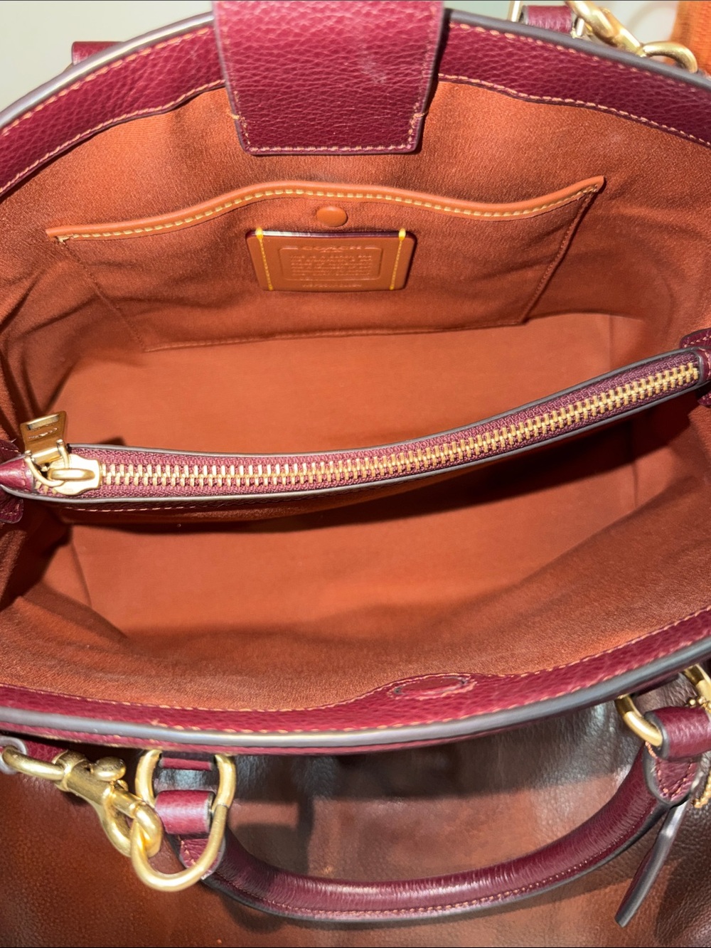 ‼️Coach Legacy Carryall 28 Merlot Leather Satchel Crossbody Bag - Picture 9 of 12